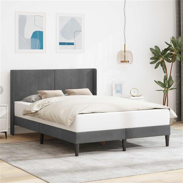 Grote foto vidaxl bedframe met hoofdeinde donkergrijs 140 x 200 cm fluweel antiek en kunst stoelen en banken