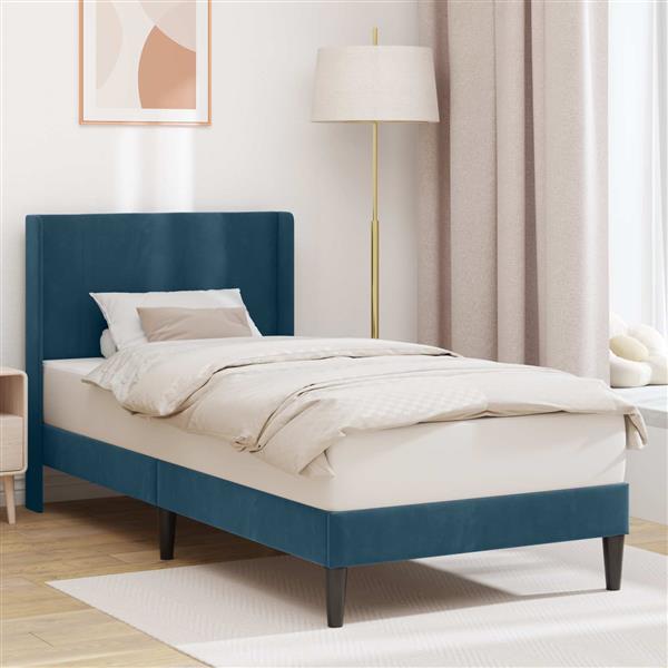 Grote foto vidaxl bedframe met hoofdeinde blauw 80 x 200 cm fluweel antiek en kunst stoelen en banken