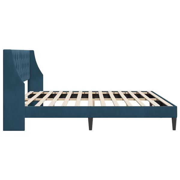 Grote foto vidaxl bedframe met hoofdeinde blauw 200 x 200 cm fluweel antiek en kunst stoelen en banken