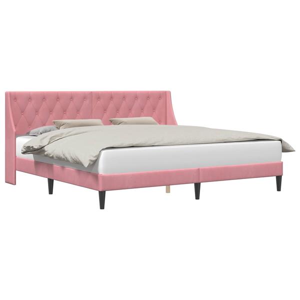 Grote foto vidaxl bedframe met hoofdeinde roze 200 x 200 cm fluweel antiek en kunst stoelen en banken