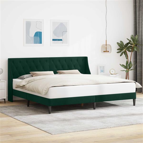 Grote foto vidaxl bedframe met hoofdeinde donkergroen 200 x 200 cm fluweel antiek en kunst stoelen en banken