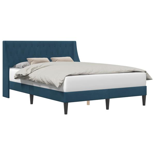 Grote foto vidaxl bedframe met hoofdeinde blauw 160 x 200 cm fluweel antiek en kunst stoelen en banken