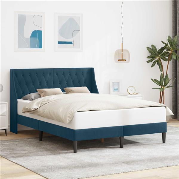 Grote foto vidaxl bedframe met hoofdeinde blauw 140 x 200 cm fluweel antiek en kunst stoelen en banken