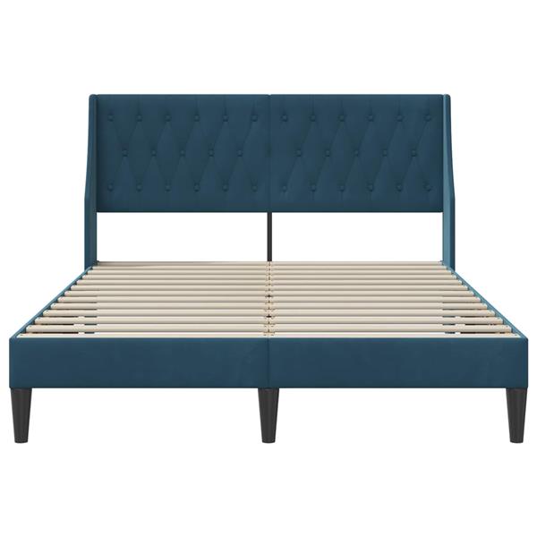 Grote foto vidaxl bedframe met hoofdeinde blauw 140 x 200 cm fluweel antiek en kunst stoelen en banken