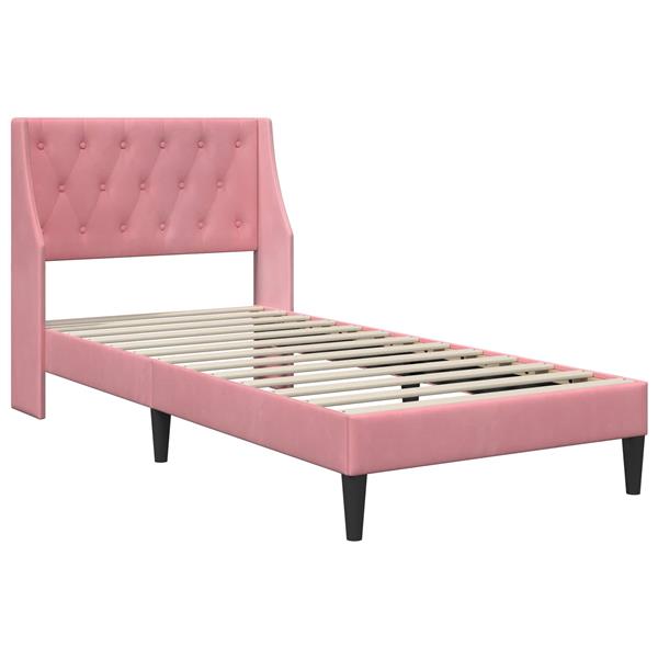 Grote foto vidaxl bedframe met hoofdeinde roze 100 x 200 cm fluweel antiek en kunst stoelen en banken