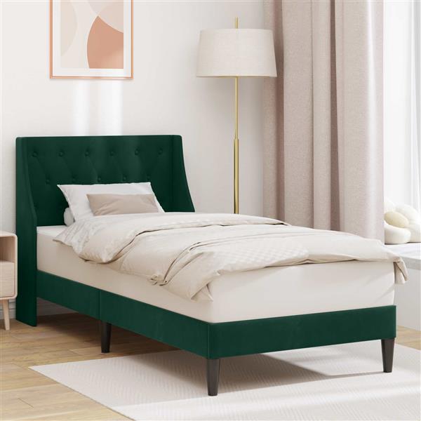 Grote foto vidaxl bedframe met hoofdeinde donkergroen 100 x 200 cm fluweel antiek en kunst stoelen en banken