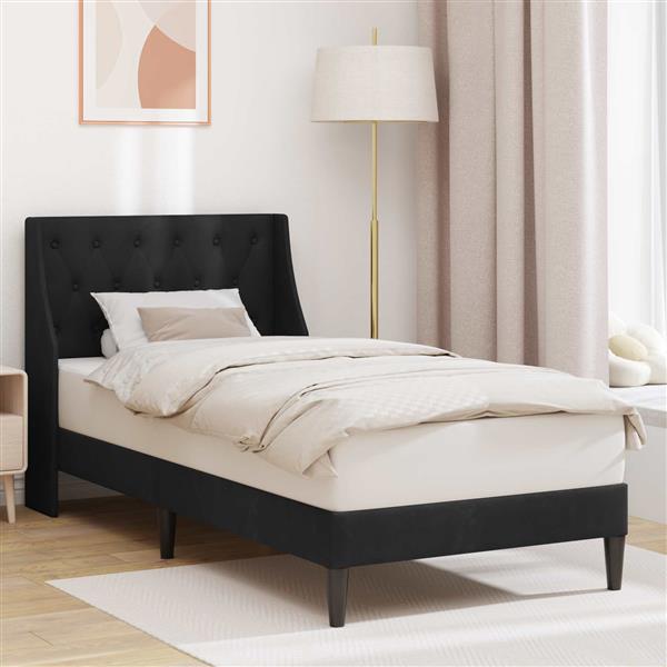 Grote foto vidaxl bedframe met hoofdeinde zwart 90 x 200 cm fluweel antiek en kunst stoelen en banken