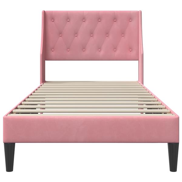 Grote foto vidaxl bedframe met hoofdeinde roze 90 x 200 cm fluweel antiek en kunst stoelen en banken