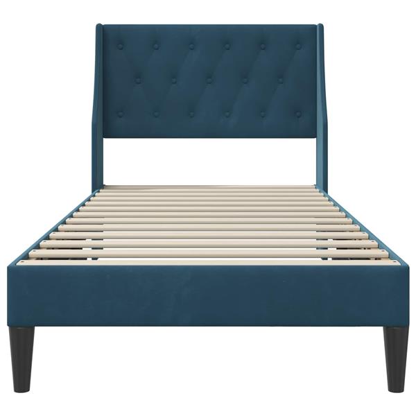 Grote foto vidaxl bedframe met hoofdeinde blauw 90 x 190 cm fluweel antiek en kunst stoelen en banken