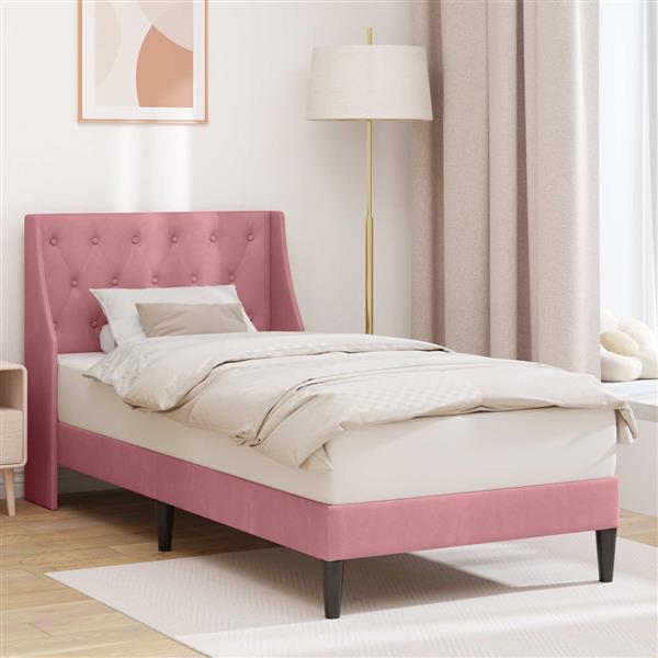 Grote foto vidaxl bedframe met hoofdeinde roze 90 x 190 cm fluweel antiek en kunst stoelen en banken