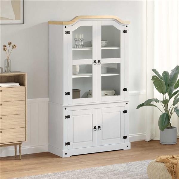 Grote foto vidaxl vitrinekast wit 103 5 x 42 x 180 cm massief grenenhout huis en inrichting overige