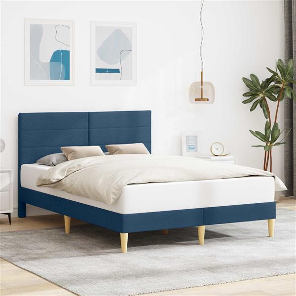 Grote foto vidaxl bedframe met hoofdeinde blauw 140 x 200 cm stof antiek en kunst stoelen en banken
