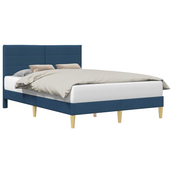 Grote foto vidaxl bedframe met hoofdeinde blauw 140 x 200 cm stof antiek en kunst stoelen en banken