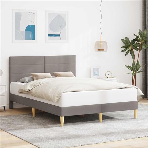 Grote foto vidaxl bedframe met hoofdeinde taupe 140 x 200 cm stof antiek en kunst stoelen en banken