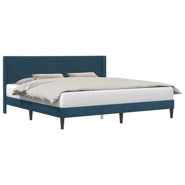 Grote foto vidaxl bedframe met hoofdeinde blauw 180 x 200 cm fluweel antiek en kunst stoelen en banken