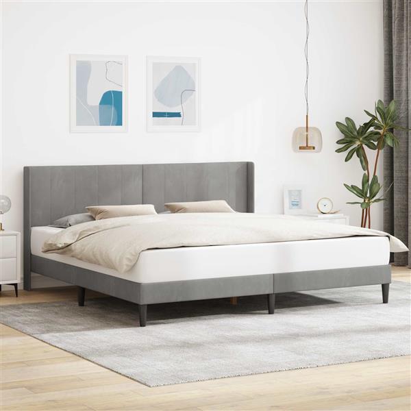 Grote foto vidaxl bedframe met hoofdeinde lichtgrijs 180 x 200 cm fluweel antiek en kunst stoelen en banken
