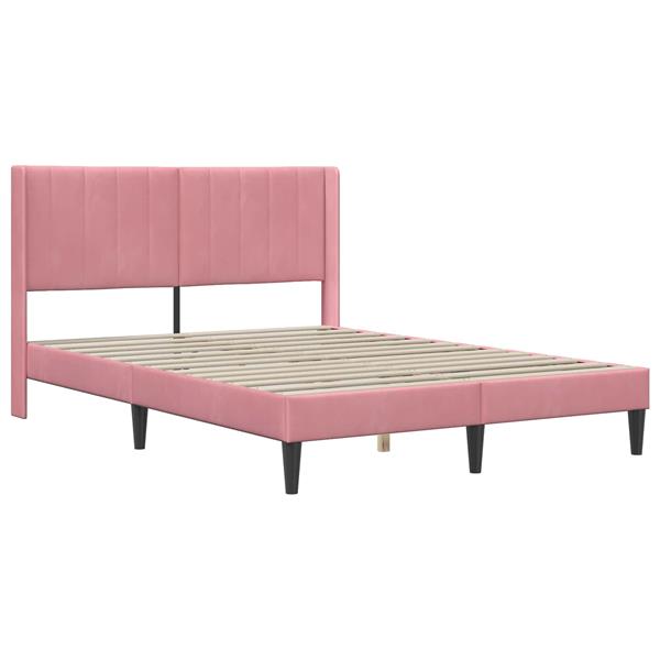 Grote foto vidaxl bedframe met hoofdeinde roze 160 x 200 cm fluweel antiek en kunst stoelen en banken