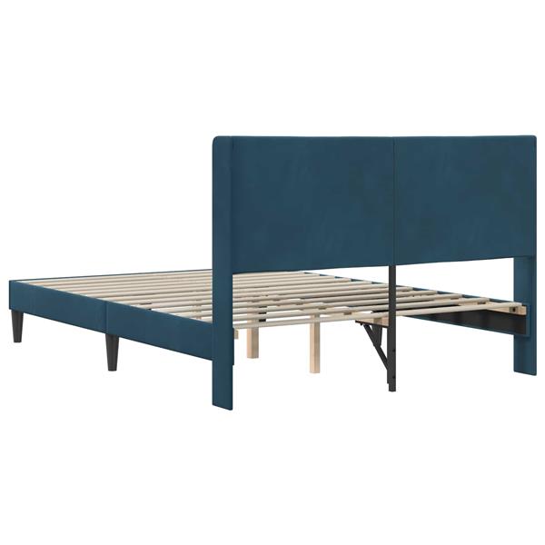 Grote foto vidaxl bedframe met hoofdeinde blauw 140 x 200 cm fluweel antiek en kunst stoelen en banken