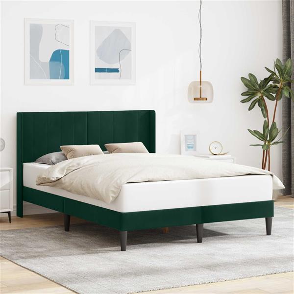 Grote foto vidaxl bedframe met hoofdeinde donkergroen 140 x 200 cm fluweel antiek en kunst stoelen en banken