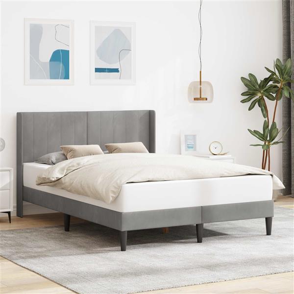 Grote foto vidaxl bedframe met hoofdeinde lichtgrijs 140 x 190 cm fluweel antiek en kunst stoelen en banken