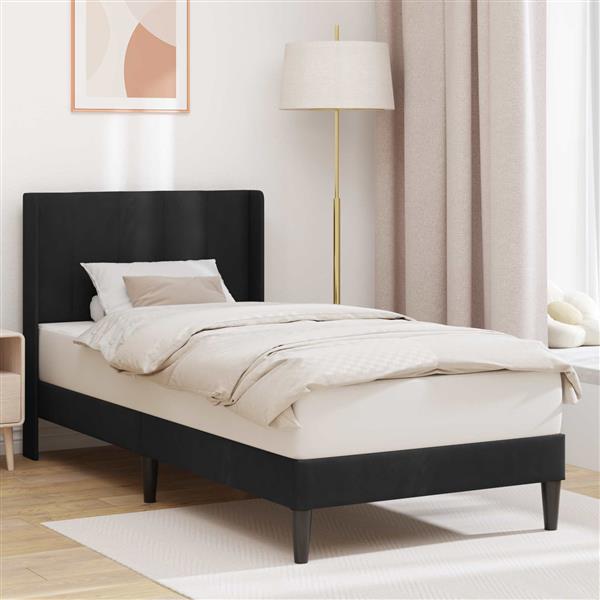 Grote foto vidaxl bedframe met hoofdeinde zwart 90 x 190 cm fluweel antiek en kunst stoelen en banken
