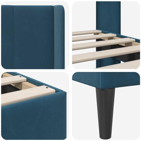 Grote foto vidaxl bedframe met hoofdeinde blauw 80 x 200 cm fluweel antiek en kunst stoelen en banken