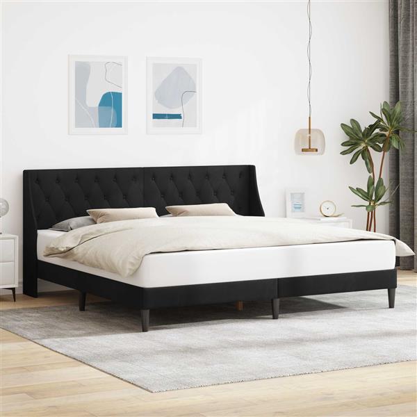 Grote foto vidaxl bedframe met hoofdeinde zwart 200 x 200 cm fluweel antiek en kunst stoelen en banken