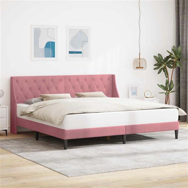 Grote foto vidaxl bedframe met hoofdeinde roze 200 x 200 cm fluweel antiek en kunst stoelen en banken