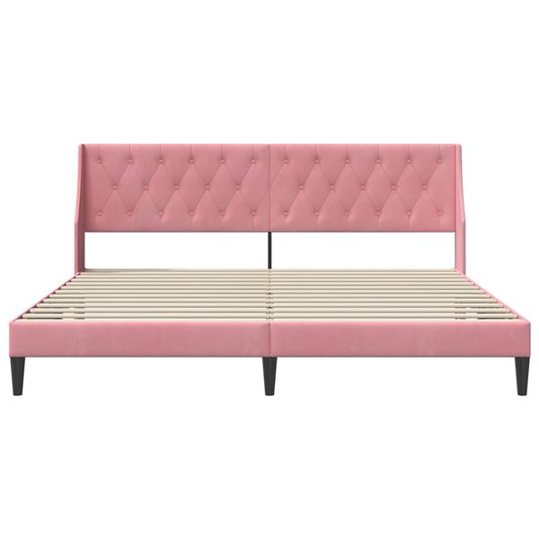 Grote foto vidaxl bedframe met hoofdeinde roze 200 x 200 cm fluweel antiek en kunst stoelen en banken