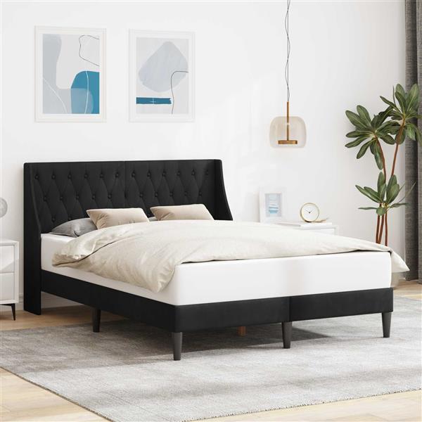 Grote foto vidaxl bedframe met hoofdeinde zwart 140 x 200 cm fluweel antiek en kunst stoelen en banken