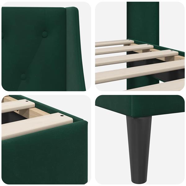 Grote foto vidaxl bedframe met hoofdeinde donkergroen 140 x 200 cm fluweel antiek en kunst stoelen en banken