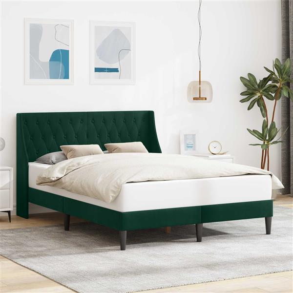 Grote foto vidaxl bedframe met hoofdeinde donkergroen 120 x 190 cm fluweel antiek en kunst stoelen en banken