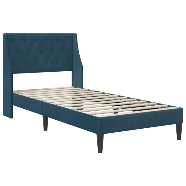 Grote foto vidaxl bedframe met hoofdeinde blauw 100 x 200 cm fluweel antiek en kunst stoelen en banken