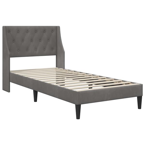 Grote foto vidaxl bedframe met hoofdeinde donkergrijs 100 x 200 cm fluweel antiek en kunst stoelen en banken