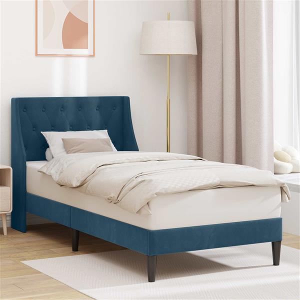 Grote foto vidaxl bedframe met hoofdeinde blauw 90 x 200 cm fluweel antiek en kunst stoelen en banken