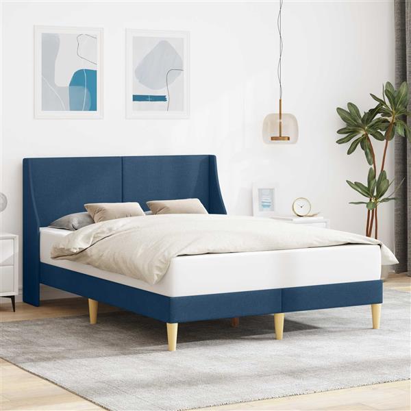 Grote foto vidaxl bedframe met hoofdeinde blauw 120 x 190 cm stof antiek en kunst stoelen en banken