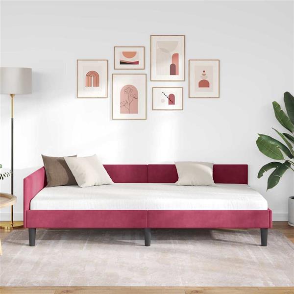 Grote foto vidaxl hoekbedframe met hoofdeinde wijnrood 90 cm x 200 cm fluweel antiek en kunst stoelen en banken