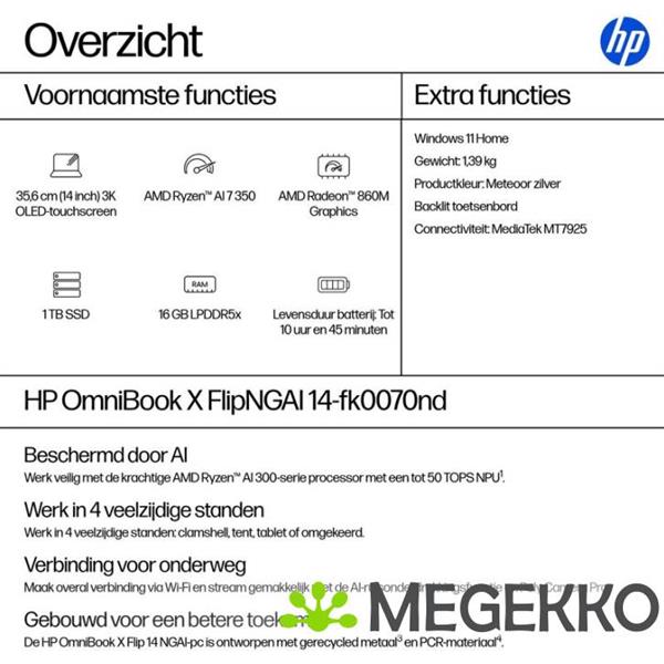 Grote foto hp omnibook x flipngai 14 fk0070nd copilot 14 amd ryzen ai 7 computers en software overige computers en software