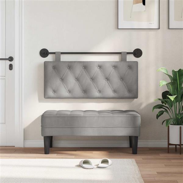 Grote foto vidaxl hangend hoofdeinde lichtgrijs 110 x 55 x 7 cm fluweel antiek en kunst stoelen en banken