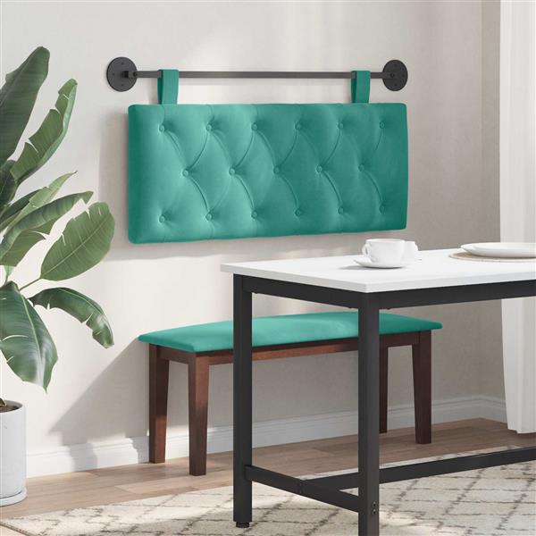 Grote foto vidaxl hangend hoofdeinde turquoise 110 x 55 x 7 cm fluweel antiek en kunst stoelen en banken