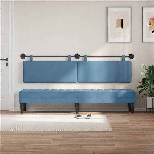 Grote foto vidaxl hangend hoofdeinde effen blauw 210 x 55 x 5 cm katoen stof antiek en kunst stoelen en banken