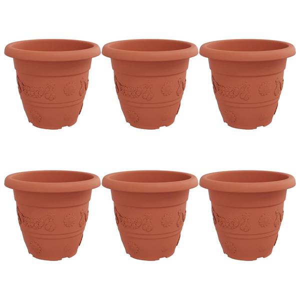 Grote foto vidaxl ronde bloempot 6 pcs baksteenrood 26 x 21.5 cm kunststof tuin en terras overige tuin en terras
