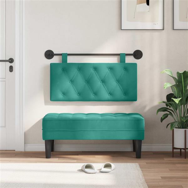 Grote foto vidaxl hangend hoofdeinde turquoise 100 x 55 x 7 cm fluweel antiek en kunst stoelen en banken