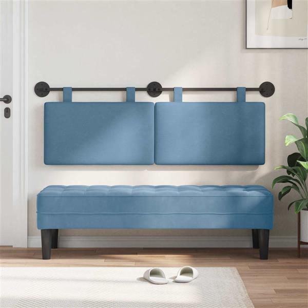 Grote foto vidaxl hangend hoofdeinde effen blauw 150 x 55 x 5 cm katoen stof antiek en kunst stoelen en banken