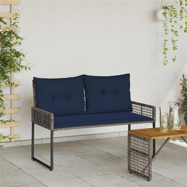 Grote foto vidaxl tuinbank met kussen grijs en marineblauw 118 x 55 x 82 cm tuin en terras tuinmeubelen