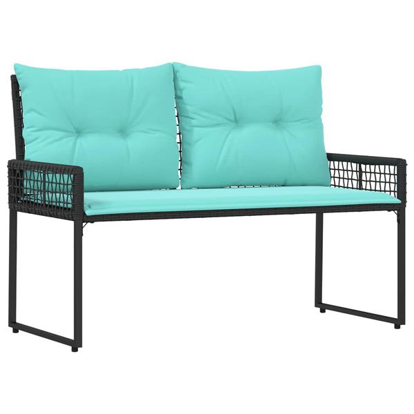 Grote foto vidaxl tuinbank zwart en turquoise 118 x 55 x 82 cm pe rattan en stof tuin en terras tuinmeubelen