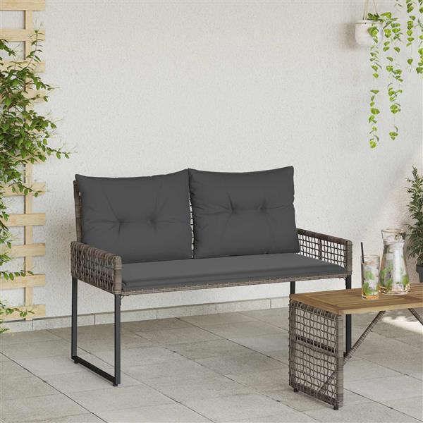 Grote foto vidaxl tuinbank met kussen grijs 118 x 55 x 82 cm pe rattan en stof tuin en terras tuinmeubelen