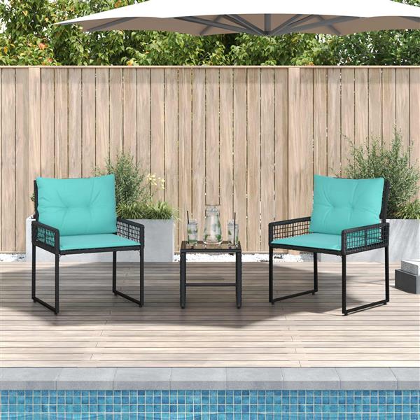 Grote foto vidaxl buitenmeubelset met kussen 3 pcs zwart en turquoise tuin en terras tuinmeubelen