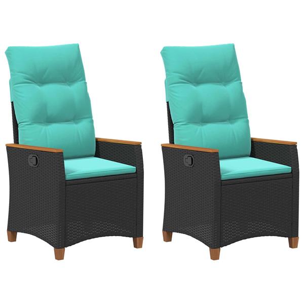 Grote foto vidaxl verstelbare tuinstoel zwart en turquoise 64 x 57 5 x 112 cm tuin en terras tuinmeubelen