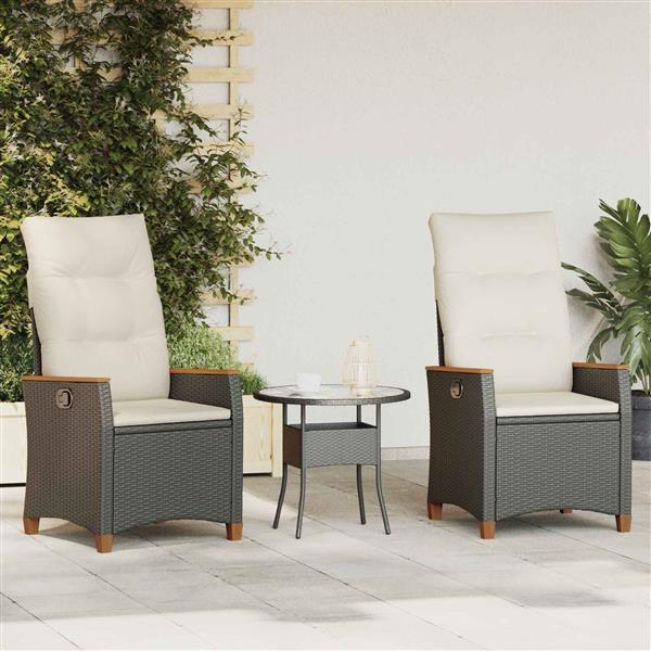 Grote foto vidaxl verstelbare tuinstoel zwart en cr me 64 x 57 5 x 112 cm tuin en terras tuinmeubelen